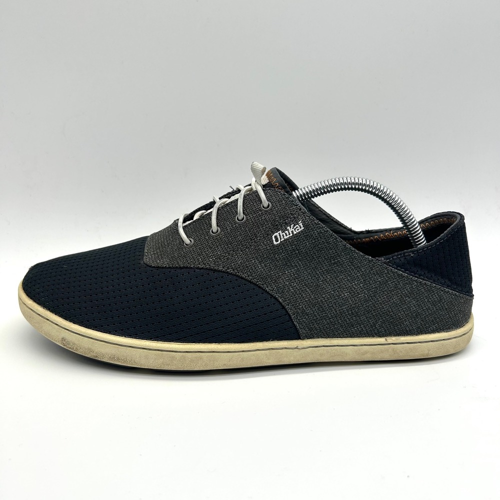 Olukai Nohea‎ Moku Sneakers Mens Size 10 Black Charcoal Mesh Boat Shoes Casual